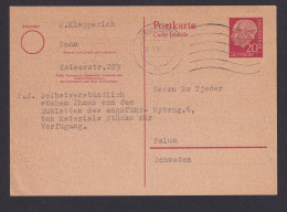 Briefmarken Bund Ganzsache Heuss P 20 Bonn Nach Falun Schweden Kat 60,00 - Cartes Postales - Oblitérées