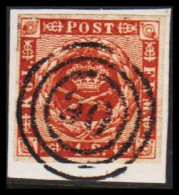 1858. DANMARK Beautiful 4 Skilling Cancelled With Nummeral Cancel 30. - JF543210 - Gebruikt