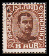 1920. ISLAND.  King Christian X. Thin, Broken Lines In Ovl Frame. 8 Aur. (Michel 88) - JF543234 - Oblitérés