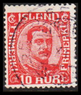  1920. ISLAND. King Christian X. Thin, Broken Lines In Ovl Frame. 10 Aur Red. Fine Cancelled S... (Michel 89) - JF543246 - Gebruikt