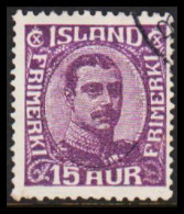 1920. ISLAND.  King Christian X. Thin, Broken Lines In Ovl Frame. 15 Aur. (Michel 90) - JF543247 - Used Stamps