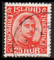 1921. King Christian X. Thin, Broken Lines In Ovl Frame. 25 Aur Red  (Michel 102) - JF543255 - Used Stamps