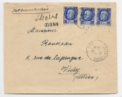 PETAIN 1FR50 SN BLEU X3 LETTRE REC PROVISOIRE DIGNE 7.5.1943 BASSES ALPES AU TARIF - 1941-42 Pétain