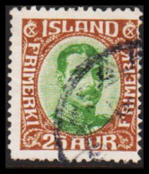 1920. King Christian X. Thin, Broken Lines In Ovl Frame. 25 Aur.  (Michel 92) - JF543263 - Used Stamps