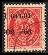 1902. I GILDI. 10 Aur Red. Perf. 12 3/4. Black Overprint.  (Michel 28B) - JF543280 - Usados