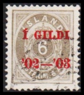 1902. I GILDI. 6 Aur Grey. Perf. 12 3/4. Red Overprint  (Michel 27B) - JF543283 - Oblitérés