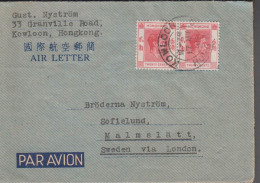 1949. HONG KONG. AIR LETTER  PAIR 20 CENTS Georg VI To Malmslätt, Sweden Via London Cancelled... (Michel 147) - JF543287 - Covers & Documents