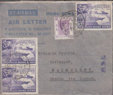 1949. HONG KONG. AIR LETTER (front) With  PAIR + SINGLE 10 CENTS UPU + TEN GENTS GEORG To Mal... (Michel 173) - JF543290 - Gebraucht