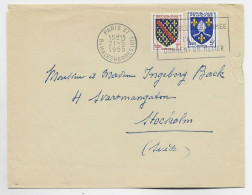 FRANCE BLASON 5F+ 1FR BOURGOGNE LETTRE MEC PARIS 37 .21.5.1955 POUR SUEDE TARIF IMPRIME - 1941-66 Coat Of Arms And Heraldry