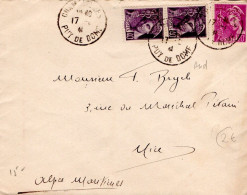 MERCURE AFFRANCHISSEMENT COMPOSE SUR LETTRE DE CHAMPETIERES PUY DE DOME 1941 - Tarifas Postales
