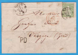 LETTRE SUISSE DE 1864 - VIN & SPIRITUEUX JAQUIER, NYON - 40 C. VERT YT N° 39 - AMBULANTS "M. CENIS" "LYON MARSEILLE" - Storia Postale