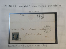 DK3 FRANCE BELLE  LETTRE   11.1. 1851 LE MANS A FONTENAY + N°4 FONCé + OB. GRILLE+VU BEHR.DISPERSION DE COLLECTION+ - 1849-1876: Classic Period