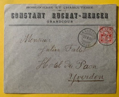 70029 - Suisse Lettre Horlogerie & Charcuterie !!!! Constant Ruchat-Mercer Grandcour 23.10.1908 - Uhrmacherei