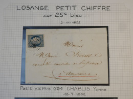 DK3 FRANCE BELLE  LETTRE RR  2.11.1852 PETIT BUREAU CHABLY A AUXERRE  + N°4  LOS. PC+VU BEHR.DISPERSION DE COLLECTION+ - 1849-1876: Periodo Clásico