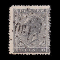 BELGIUM.1867.King Leopold I.10c.SCOTT 18.CANCEL 180. - 1866-1867 Piccolo Leone