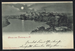 Mondschein-AK Neuburg A. D., Ortsansicht über Eine Flussbiegung Hinweg  - Neuburg