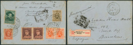 Affranch. Mixte (Képi) Au Verso D'une L. Recommandé + Obl Agence "Brussel / Bruxelles 33" (1934) > Barcelone (Espagne) - 1931-1934 Kepi