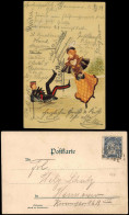 Künstlerkarte A  Soldat Frau 1899  Gel. Briefmarke Privatpost Mercur Hannover - Ante 1900