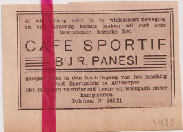 Pub Reclame Café Sportif Bij Panesi , Antwerpen - Orig. Knipsel Coupure Tijdschrift Magazine - 1933 - Publicités