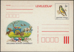 Hongrie 1986. Entier Postal Joyeuse Fête De Pâques. Agneau Pascal, Lapins, œufs, Oiseaux - Conejos