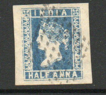 India 1854 ½ Anna Deep Blue,  Die I, 4 Large Margins, Used, SG 4 (E) - 1854 Britische Indien-Kompanie