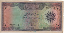 IRAQ   10 Dinars  P55a   ( ND 1959   At Back .."Winged Assyrian Bull, Assyrian Priest" ) - Irak