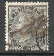 India 1856-64 4 Annas Grey-black, No Wmk., Perf. 14, Used, SG 46 (E) - 1854 East India Company Administration
