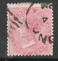 India 1856-64 8 Annas Carmine, No Wmk., Perf. 14, Used, SG 48 (E) - 1854 Compagnie Des Indes