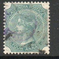 India 1866-78 4 Annas Deep Green, Die II, Wmk. Elephant Head, Perf. 14, Used, SG 71 (E) - 1854 Britse Indische Compagnie