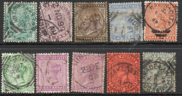 India 1882-90 Group Of 10, Inc. 8 Annas Shades, Wmk. Star, Used, Between SG 84-101 (E) - 1854 Britische Indien-Kompanie