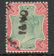 India 1892 1 Rupee Green & Rose, Wmk. Star, Used, SG 105 (E) - 1882-1901 Empire
