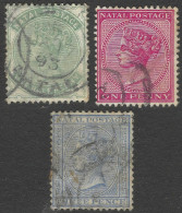 Natal. 1882-89 QV. 3 Used Values To 3d (½d, 1d, 3d). Crown CA Watermark SG 97a Etc. M3059 - Natal (1857-1909)