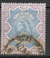 India 1895 5 Rupees Ultramarine & Violet, Wmk. Star, Used, SG 109 (E) - 1882-1901 Empire