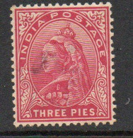 India 1899 3 Pies Analine-carmine, Wmk. Star, Used, SG 111 (E) - 1882-1901 Imperium