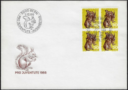 Suisse 1966 Y&T 781 Sur FDC En Bloc De 4. Lièvres - Lapins