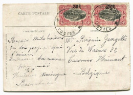 Congo Matadi Oblit. Keach 7A1 Sur C.O.B. 98 (paire) Sur Carte Postale Vers Cuesmes Le 18/04/1928 - Covers & Documents