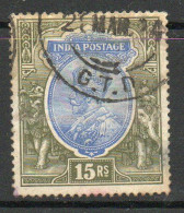 India 1911-23 GV 15 Rupees Blue & Olive, Wmk. Star, Used, SG 190 (E) - 1911-35 Roi Georges V