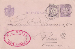 Briefkaart Firma Stempel Met Bijfrankering 22 Jan 1890 Leiden (kleinrond) Naar Rome - Poststempels/ Marcofilie