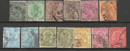 India 1926-33 GV Group Of 13 Definitives, Including Shades, To 12 Annas, Wmk. Multiple Star, Used, Between SG 201-13 (E) - 1911-35 Roi Georges V