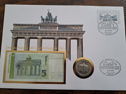 BANKNOTEN BRIEF -  UNC BANKNOTE COVER /+ COIN  UNC     -GERMANY/ BRANDENBURGER TOR         ** BRIEF 185 ** - Andere & Zonder Classificatie