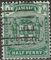 JAMAICA 1916 War Stamp - Arms Overprinted - ½d. - Green FU - Jamaica (...-1961)