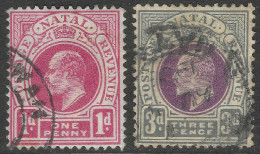 Natal. 1902-3 KEVII. 1d, 3d Used. Crown CA Watermark SG 128, 132. M3060 - Natal (1857-1909)