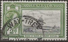 JAMAICA 1955 Tercentenary Issue -  2d. - HMS Britannia (ship Of The Line) At Port Royal FU - Giamaica (...-1961)