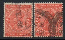 India 1932-6 GV Definitives 2 Annas Vermilion, Small & Large Dies, Wmk. Multiple Star, Used, SG 236b & C (E) - 1911-35 Koning George V