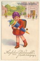 Little Girl With School Cone & Tornister *13 / Schultasche (Vintage PC ~1920s) - Schulen