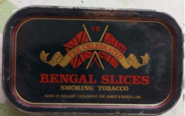 Ancient Empty Metal Tobacco Box The Celebrate BENGAL SLICES Smoking Tobacco,Made In England For Russell INC 9,5x5,5x2cm - Cajas Para Tabaco (vacios)