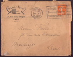 France, Enveloppe à En-tête " Cheville Rawl, Paris " Du 29 Mai 1922 Pour Montargis - Altri & Non Classificati