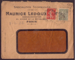 France, Enveloppe à En-tête " Ledoux, Spécialités Techniques, Paris " Du 8 Avril 1922 - Andere & Zonder Classificatie