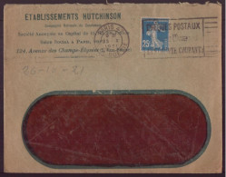 France, Enveloppe à En-tête " Ets Hutchinson, Paris  " Du 26 Octobre 1921 - Otros & Sin Clasificación