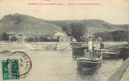 AMFREVILLE SOUS LES MONTS - L'écluse Et La Côte Des Deux Amants, Remorqueur Et Péniche. - Schlepper